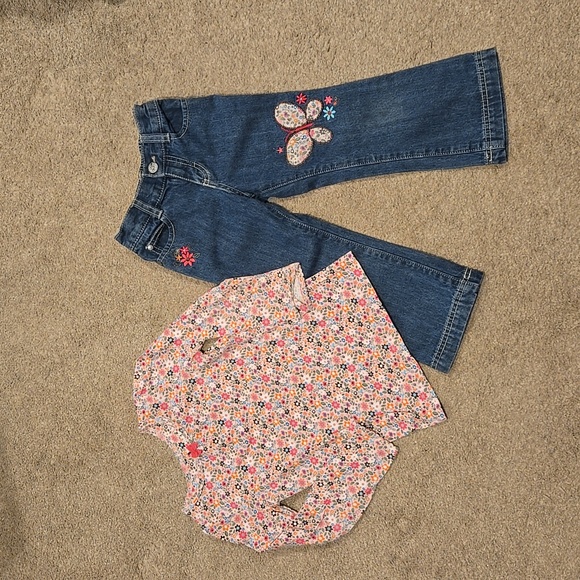 Osh Kosh girl's jeans & matching top outfit 3T - Picture 1 of 5